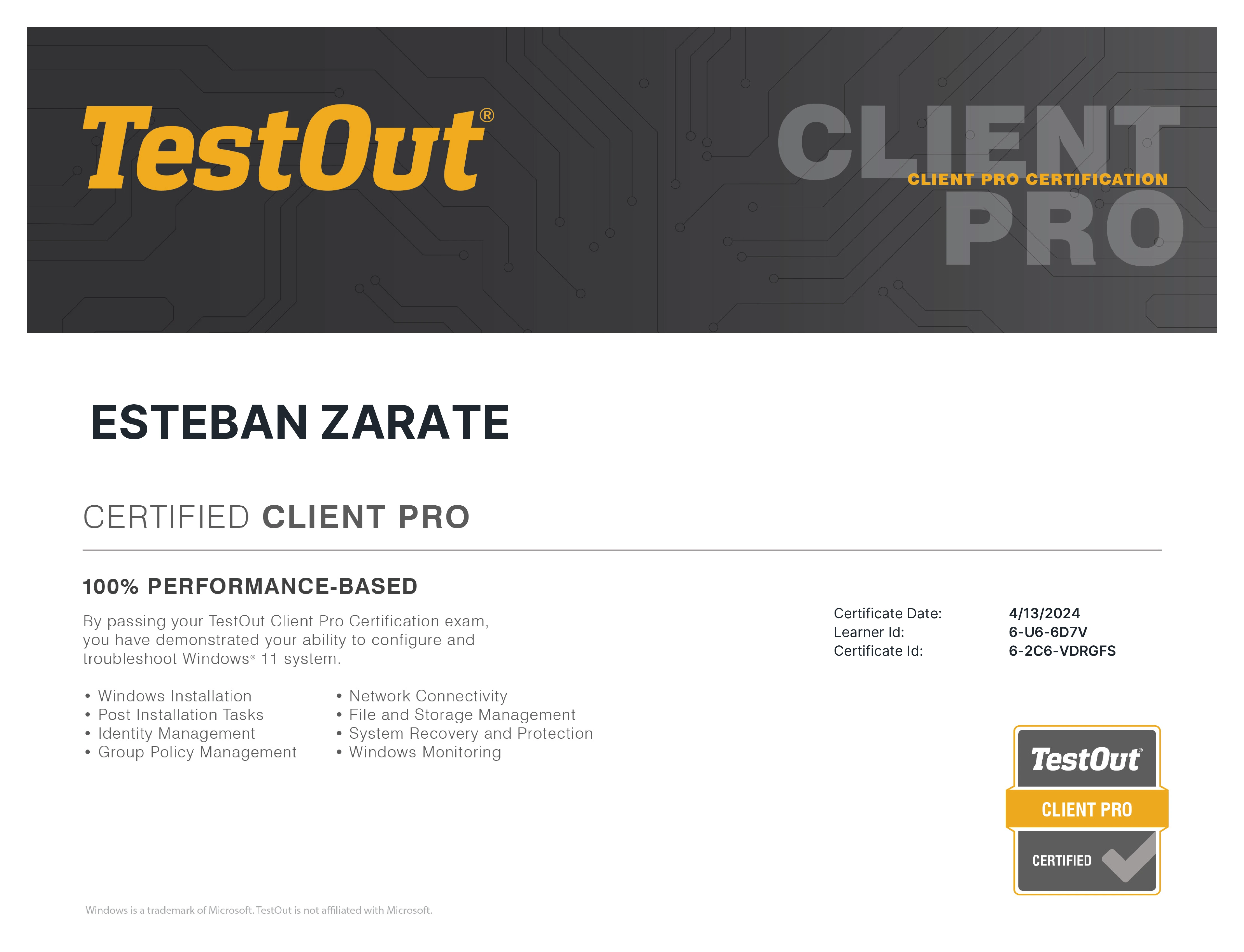 TestOut Client Pro